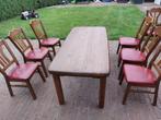 Eetkamerstoelen en tafel, Huis en Inrichting, Tafels | Eettafels, Ophalen, Gebruikt, Eikenhout, 50 tot 100 cm