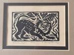 Houtsnede leeuw., Antiek en Kunst, Kunst | Etsen en Gravures, Ophalen of Verzenden