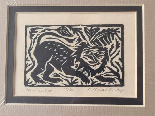 Houtsnede leeuw., Antiek en Kunst, Kunst | Etsen en Gravures, Ophalen of Verzenden
