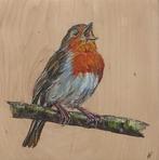 Schilderij Roodborstje op gebruikt hout, Verzenden