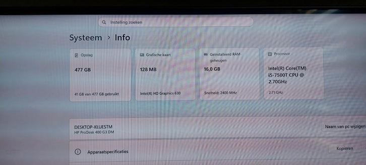Te koop: HP ProDeck 400 G3 mini pc, Computers en Software, Desktop Pc's, Gebruikt, HDD, SSD, Ophalen