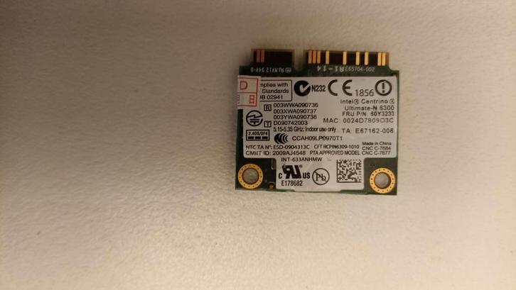 Intel Centrino Wireless Ultimate-N 6300 WIFI module, Computers en Software, Netwerkkaarten, Gebruikt, Intern, Ophalen of Verzenden
