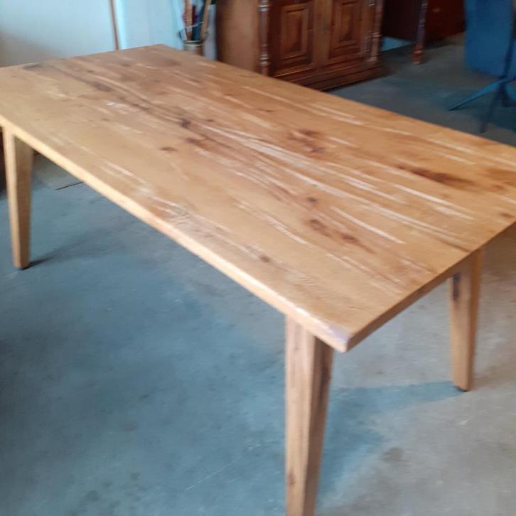 Massief eiken tafel met ruig blad NIEUW., Huis en Inrichting, Tafels | Eettafels, Nieuw, 50 tot 100 cm, 200 cm of meer, Vijf personen of meer