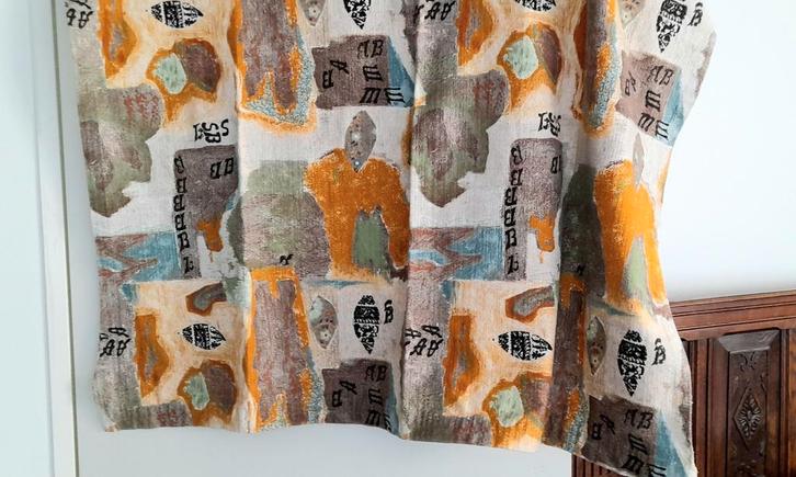 2 nieuwe grofgeweven katoenen gordijnen artistieke '60 stijl, Huis en Inrichting, Stoffering | Gordijnen en Lamellen, Nieuw, Ophalen of Verzenden