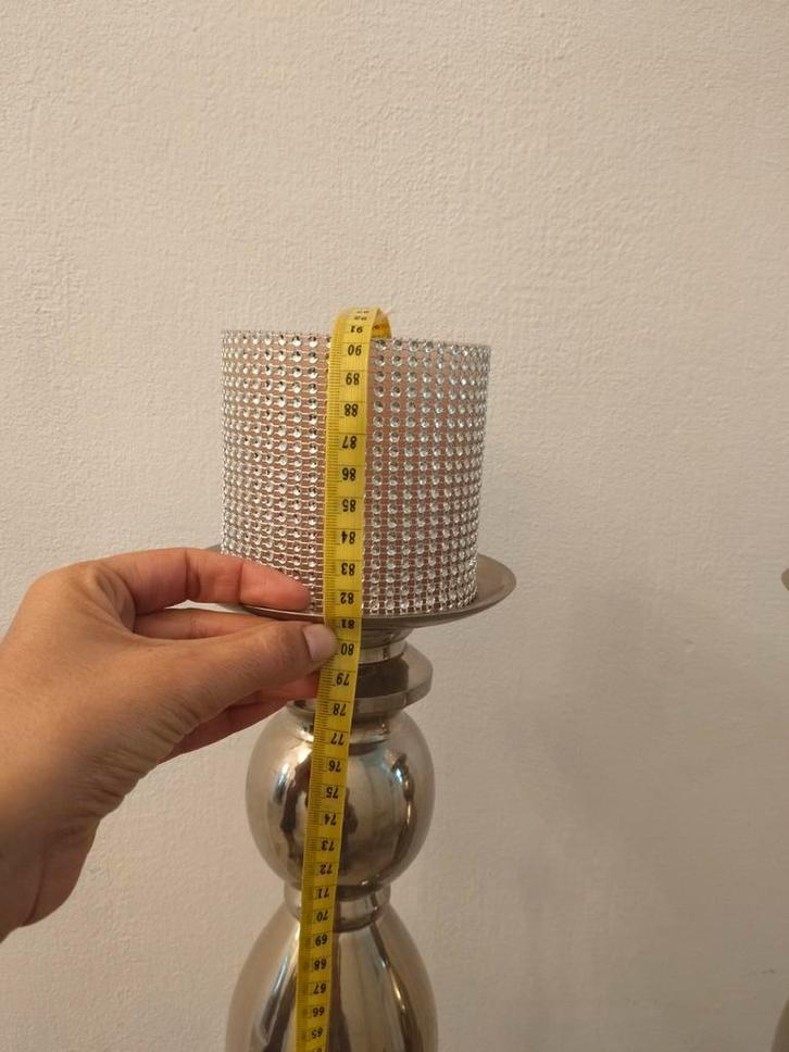 Set van 2 Zilverkleurige Kandelaars, Huis en Inrichting, Woonaccessoires | Kandelaars en Kaarsen, Minder dan 25 cm, Metaal, Ophalen