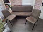 Stoere Eettafelbank + 2 Stoelen (Eco-leer, Legergroen), Ophalen, Zo goed als nieuw, Leer