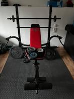 Krachttrainingsbank met gewichten, Sport en Fitness, Ophalen, Zo goed als nieuw, Benen, Fitnessbank