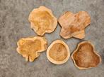5x teak boomschijf onderzetters plateaus, Ophalen of Verzenden, Zo goed als nieuw