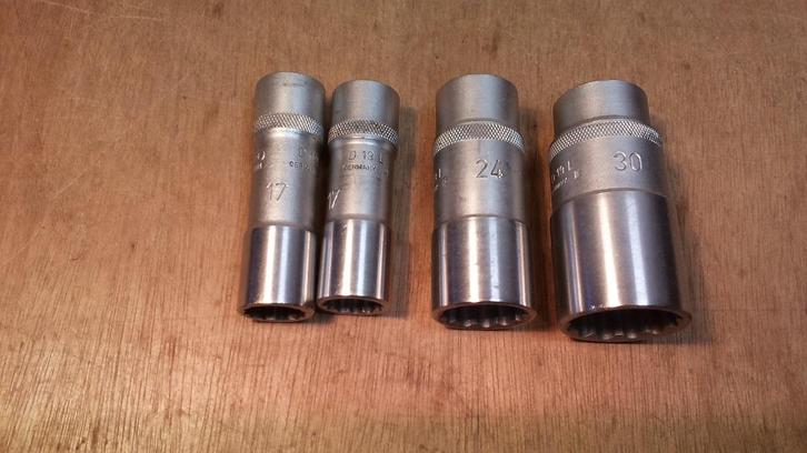 Gedore lange doppen 1/2" 17mm 24mm en 30mm D19L, Auto diversen, Autogereedschap, Zo goed als nieuw, Ophalen of Verzenden