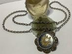 BEWERKTE OUDE HANGER MET EDELWEISS AAN LANGE SCHAKEL KETTING, Verzenden, Ketting
