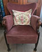 Antieke fauteuil met houten frame, Gebruikt, Minder dan 75 cm, Ophalen of Verzenden, Stof