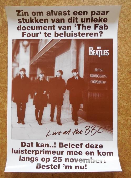 Beatles poster Live at the BBC promo beluister affiche, Verzamelen, Muziek, Artiesten en Beroemdheden, Gebruikt, Poster, Artwork of Schilderij