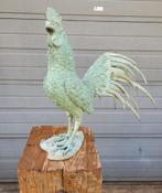 Bronze Haan kunstwerk tuinbeeld standbeeld met patina, Verzenden, Zo goed als nieuw, Metaal, Dierenbeeld
