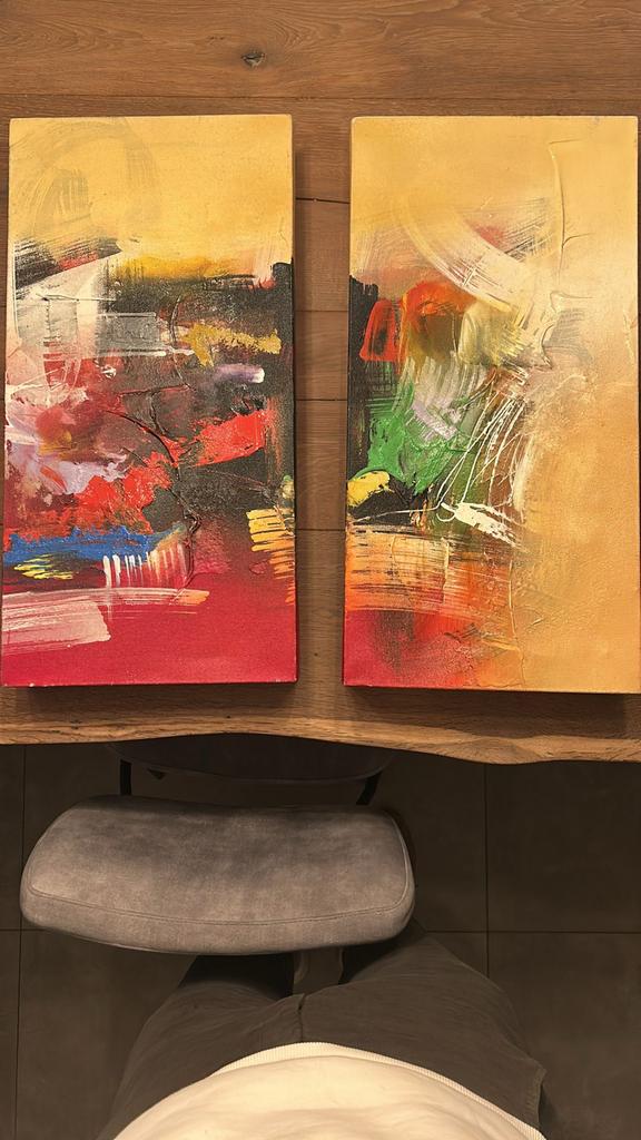 Tweeluik van William Malucu, Antiek en Kunst, Kunst | Schilderijen | Abstract, Ophalen of Verzenden