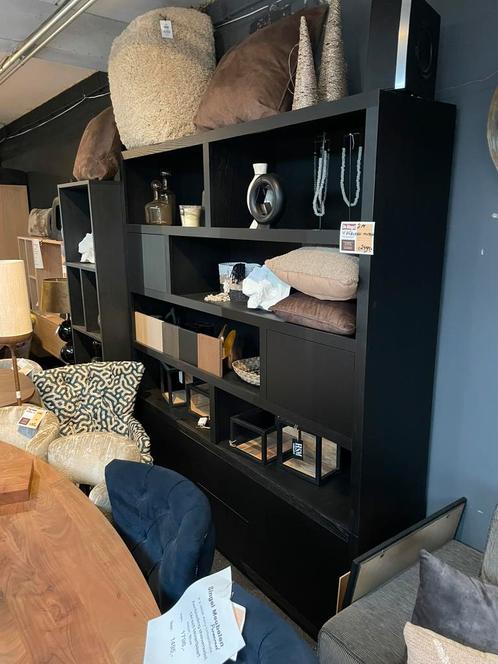 Zwarte eiken vakkenkast Helsinki. Merk: Eleonora 20%korting!, Huis en Inrichting, Kasten | Buffetkasten, Nieuw, 200 cm of meer