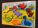 Houten puzzel dino dinosaurus motoriek speelgoed Montessori, Ophalen of Verzenden, Minder dan 10 stukjes, Gebruikt