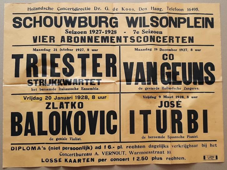 Schouwburg Wilsonplein – 1927 – Haarlem, Verzamelen, Posters, Zo goed als nieuw, Muziek, Ophalen of Verzenden