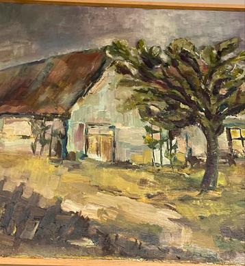 Boerderij met Boom - Olieverfschilderij beschikbaar voor biedingen