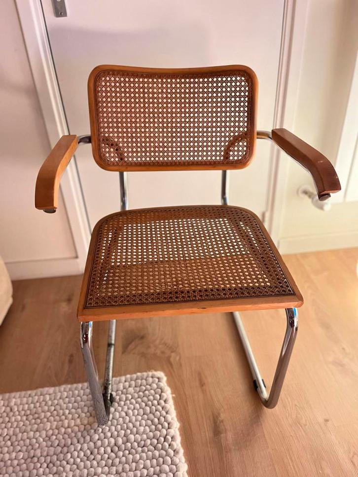 Vintage Italiaanse Cesca Stoel - Chroom & Riet, Huis en Inrichting, Stoelen, Gebruikt, Eén, Metaal, Bruin, Ophalen