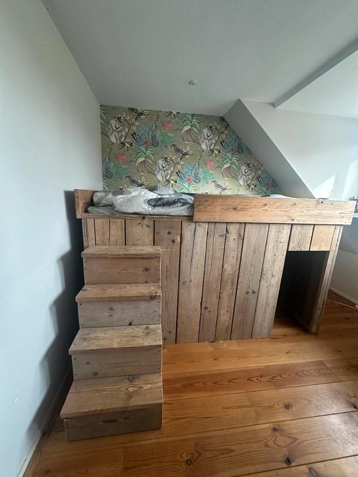 Half hoogslaper van steigerhout - kinderbed, Kinderen en Baby's, Kinderkamer | Stapelbedden en Hoogslapers, Zo goed als nieuw