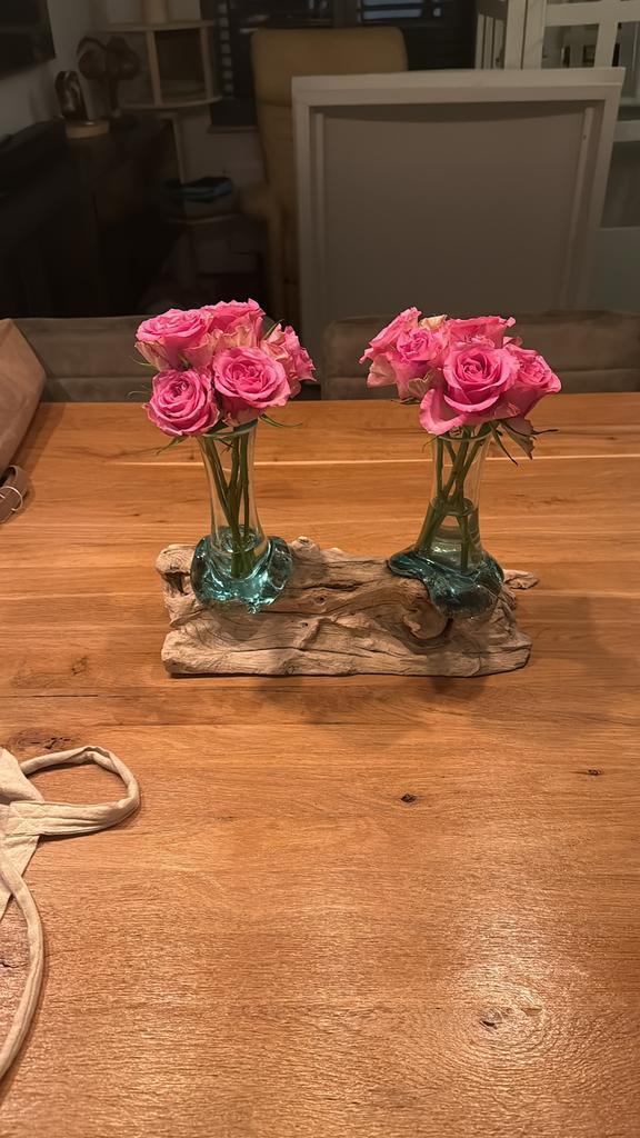 Unieke vaas van boomstronk en glas, Huis en Inrichting, Woonaccessoires | Vazen, Nieuw, Overige kleuren, Minder dan 50 cm, Glas