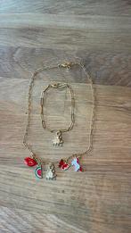 Zelfgemaakt setje armband en ketting goudkleurig, Ophalen of Verzenden, Rood, Goud, Verstelbaar