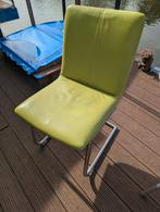 6 Groene Lederen Stoelen - RVS Frame, Ophalen, Gebruikt, Overige kleuren, Leer