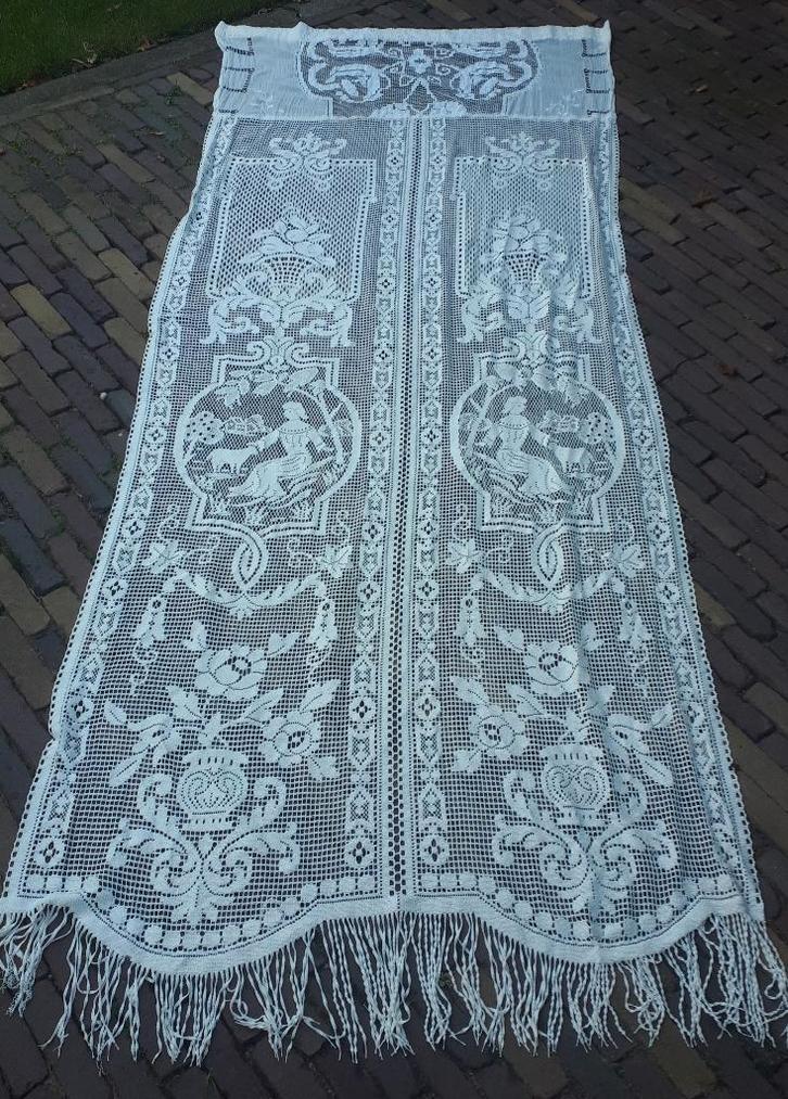 Antiek Toscaans jaren 1920/30 kanten gordijn 2.89x1.22 m, Antiek en Kunst, Antiek | Kleden en Textiel, Verzenden