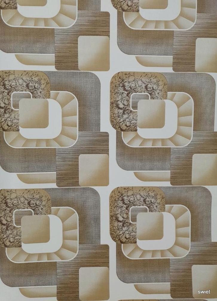 6764 beige grafisch blokdessin warm vintage behang, Swiet, Huis en Inrichting, Stoffering | Behang, Bruin, minder dan 10 m², Ophalen of Verzenden