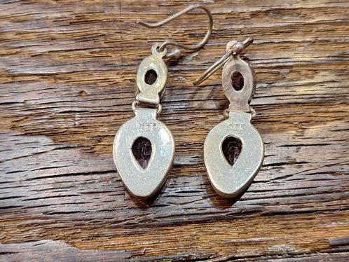 zilveren 925 oorbellen met amathist, jaren 60-70, Sieraden, Tassen en Uiterlijk, Oorbellen, Nieuw, Hangers, Zilver, Paars, Ophalen of Verzenden