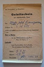 Duitse Geleitschein Parijs 1941, Verzamelen, Militaria | Tweede Wereldoorlog, Duitsland, Overige typen, Ophalen of Verzenden, Landmacht