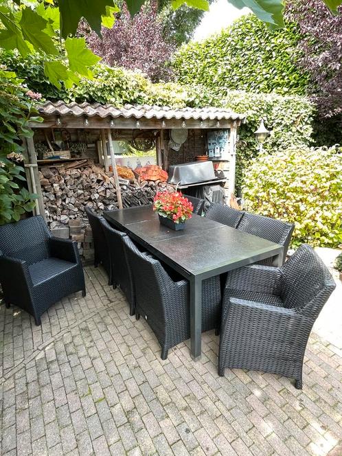 Solide 8 persoons tuinstel 210 x 97 natuursteen, Tuin en Terras, Tuinsets en Loungesets, Gebruikt, Tuinset, Wicker, 8 zitplaatsen