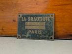 Oud Industrieel machine type plaatje la brauthite parijs #2, Ophalen of Verzenden