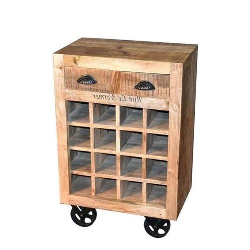 Vintage Wijnkar Wijntrolley Retro Mangohout Drankenkar, Huis en Inrichting, Woonaccessoires | Wijnrekken, Nieuw, 75 cm of meer