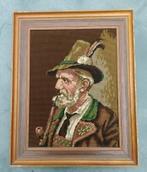 Hand geborduurd schilderij steelsteek man met pijp 50 x 38, Ophalen of Verzenden, Gebruikt, Handborduren, Overige typen