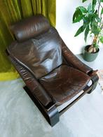 Vintage bruin leren Zweedse design fauteuil I Kroken, Vintage midcentury modern, Gebruikt, Hout, 75 tot 100 cm