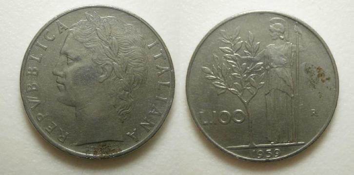 Italië 100 Lire 1959, Postzegels en Munten, Munten | Europa | Niet-Euromunten, Losse munt, Italië, Ophalen of Verzenden