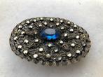 Oude Broche Strass Blauw Steentje 7 cm, Ophalen of Verzenden, Gebruikt, Blauw, Overige materialen