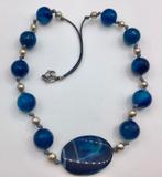 Vintage ketting facet geslepen glas kralen Murano glas blauw, Overige materialen, Ketting, Verzenden