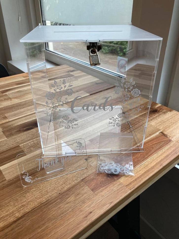 Doorzichtige enveloppendoos bruiloft, Huis en Inrichting, Woonaccessoires | Kisten, Gebruikt, Minder dan 50 cm, Minder dan 50 cm