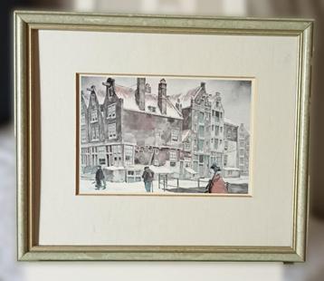3 vintage prenten van Anton Pieck in bronskleurige lijstjes beschikbaar voor biedingen