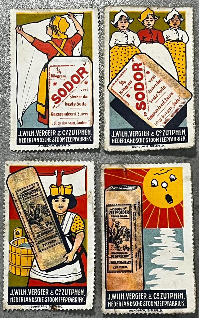 4 antieke sluitzegels Sodor zeep zeepfabriek Vergeer Zutphen, Verzamelen, Merken en Reclamevoorwerpen, Gebruikt, Ophalen of Verzenden