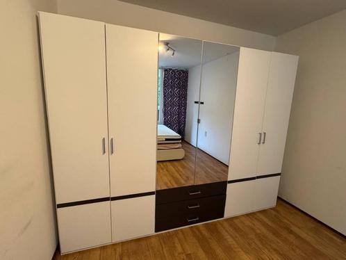 Kledingkast met Spiegel 270 cm – 6-deurs, Wit/Antraciet, Huis en Inrichting, Kasten | Kledingkasten, Gebruikt, 200 cm of meer