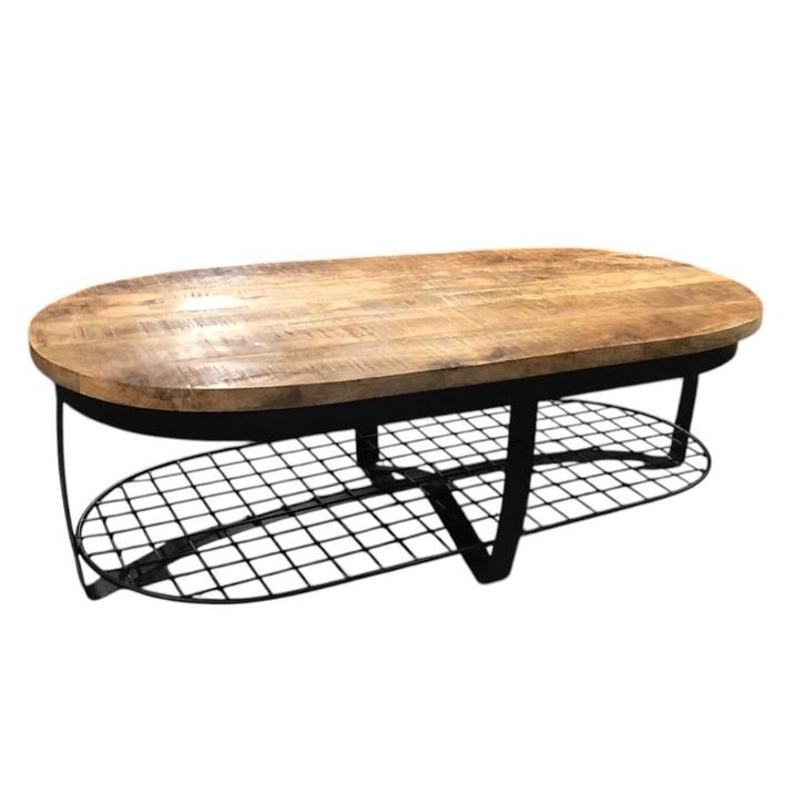 Salontafel Rio ovaal mangohout naturel, Huis en Inrichting, Tafels | Salontafels, Nieuw, Minder dan 50 cm, Ovaal, Metaal, Ophalen