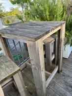 Steigerhouten bartafel met 2 krukken, Tuin en Terras, Ophalen, Gebruikt