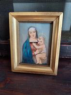 Geschilderd Olieverf Miniatuur van Maria met Kind, Ophalen of Verzenden