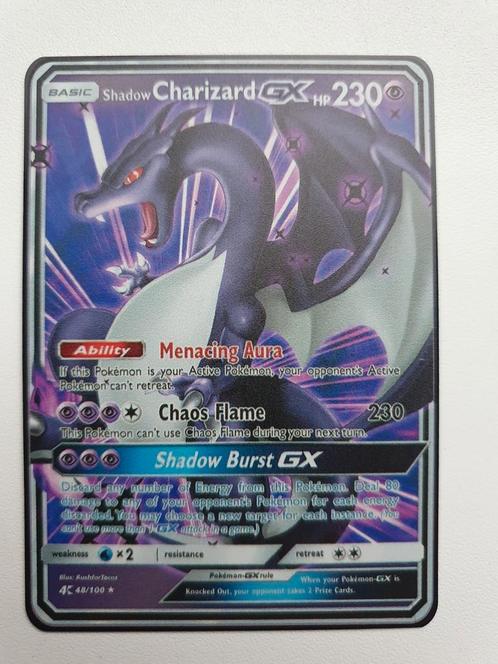 Shadow Charizard GX Purple Pokemon kaart zwart metaal, Hobby en Vrije tijd, Verzamelkaartspellen | Pokémon, Nieuw, Losse kaart