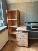 Bureau blank eiken op wielen & bijpassend boekenkastje., Ophalen, Zo goed als nieuw