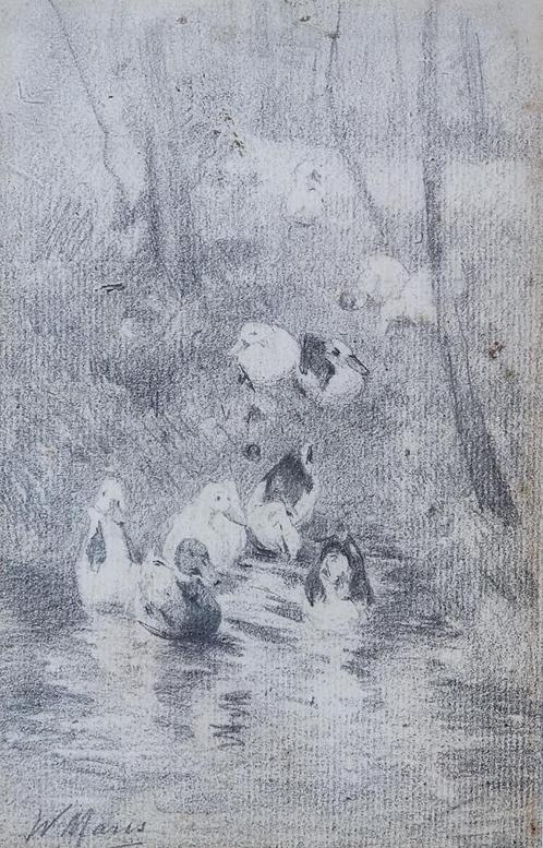 Willem Maris (1844-1910) - Eenden aan de waterkant, Antiek en Kunst, Kunst | Schilderijen | Klassiek, Ophalen of Verzenden