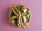 jwg Vintage 60s Art Nouveau stl broche groen emaille goud kl, Overige materialen, Verguld, Broche, Verzenden